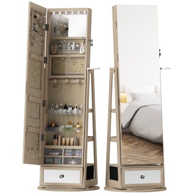 HOMCOM Armoire à Bijoux Pivotante Miroir Pleine Longueur LED