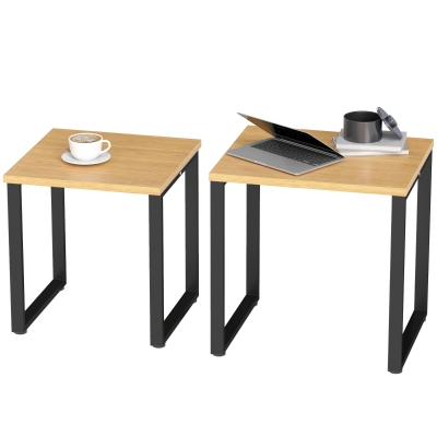 HOMCOM Set 2 Tables Basses Salon Bois Naturel Cadre Métallique