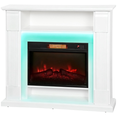HOMCOM Cheminée Électrique 1800W avec Flamme 3D et Étagère Blanc