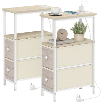 HOMCOM Lot 2 Tables d'Appoint Bois USB USB-C 2 Tiroirs