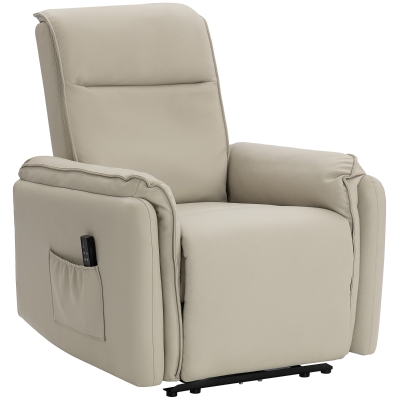 HOMCOM Fauteuil Massage Électrique Simili Cuir Beige avec Repose-pieds