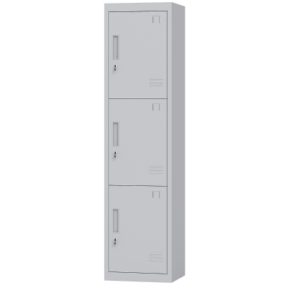 HOMCOM Armoire Bureau Acier 3 Portes Serrure 45x38x180 cm Gris
