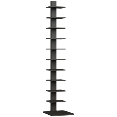 HOMCOM Modernes, hohes Bücherregal mit 11 Ablagen, platzsparend im Industrie-Stil, 34.5x41.5x163.5 cm, Schwarz