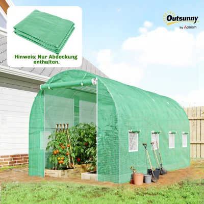 Outsunny Folie pentru seră 4 x 2 m, folie de grădină impermeabilă cu ușă, 8 ferestre, protecție UV, rezistentă la rupere, polietilenă, verde