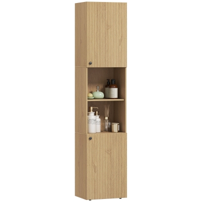 HOMCOM Armoire Haute Salle de Bain 6 Niveaux Bois Chêne