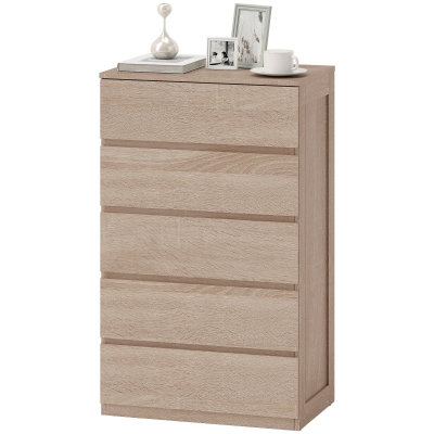 HOMCOM Commode Bois 5 Tiroirs 60x39x100 cm Couleur Hêtre