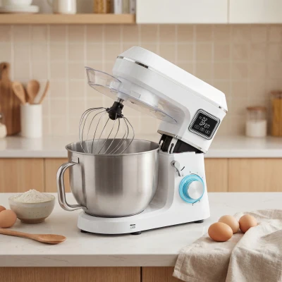 HOMCOM Mixer planetar 6 L 1400 W cu cap înclinat 6 viteze Funcție de fermentare Ecran LED Alb