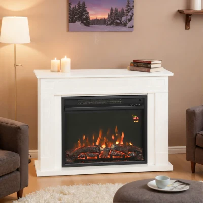 HOMCOM Cheminée Électrique 98cm Flamme 5 Niveaux Blanc/Noir