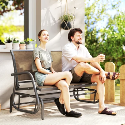 Outsunny Garten-Schaukelbank für 2 Personen aus Metall und Netzstoff, 120x70x85 cm, Hellbraun