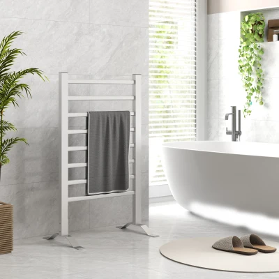 HOMCOM Elektrischer Handtuchwärmer Stand- oder Wandmodell 150W mit 8 Stangen und 2-4 Stunden Timer, 53x35x90 cm, Silber