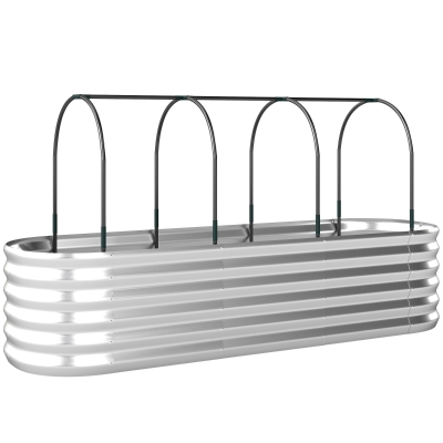 Outsunny Großer Außen-Pflanzkasten mit Gewächshausabdeckung und Netz, offener Boden für Hof/Terrasse, 200x60x103 cm, Silber