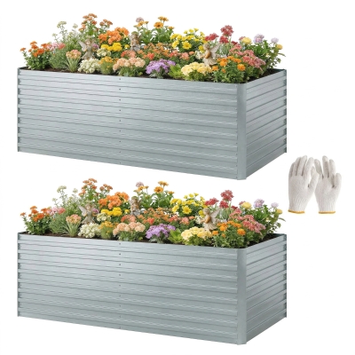 Outsunny 2 Bacs Métalliques Surélevés 180x90x60cm Argent