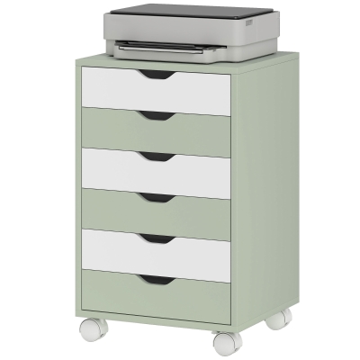 HOMCOM Caisson Mobile 6 Tiroirs Roulettes Vert Bureau Maison