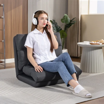 HOMCOM Pouf Lit Pliable Dossier Inclinable 70x72x56cm Gris