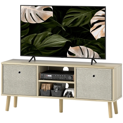 HOMCOM Meuble TV 127cm Bois Beige avec Tiroirs et Étagères