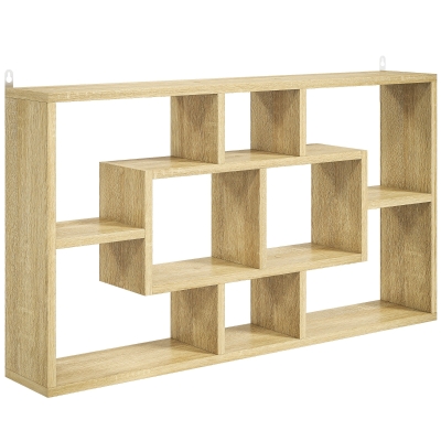 HOMCOM Dekoratives Wandregal, Bücherregal für Bücher & CDs mit 8 Würfeln, 85x14,5x47,5 cm, Eiche