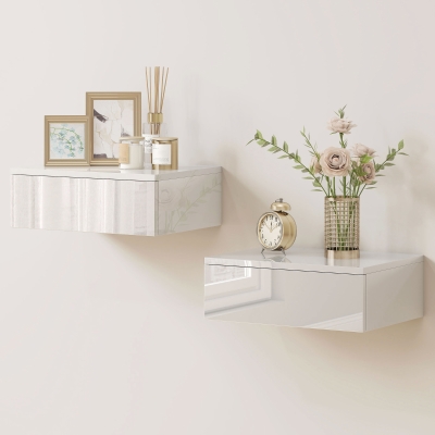 HOMCOM Lot 2 Tables de Chevet Murales avec Tiroir Blanc