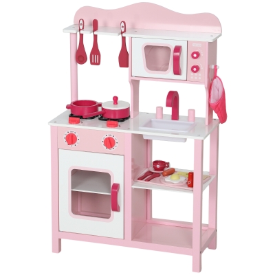 AIYAPLAY Cuisine Enfant Bois Rose 55x24x86 cm avec Micro-ondes
