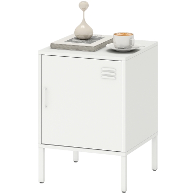 HOMCOM Table de Chevet Acier Blanc avec Étagère Réglable