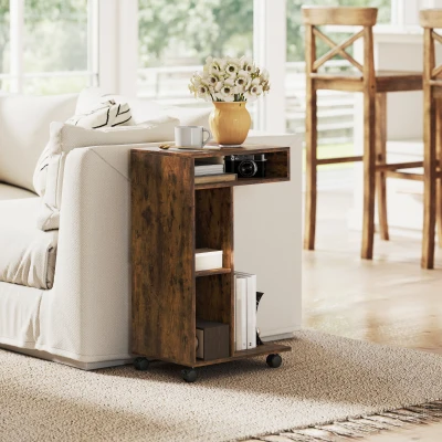 HOMCOM Chariot d'Appoint en C 3 Compartiments Brun Rustique