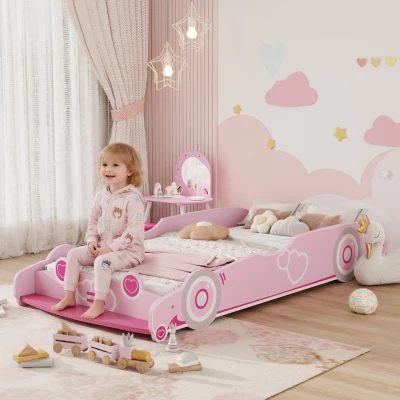 AIYAPLAY Lit Enfant Voiture Rose 70x140 cm avec Barrière