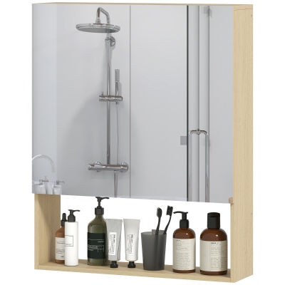 HOMCOM Armoire Murale Salle de Bains Chêne avec Miroir