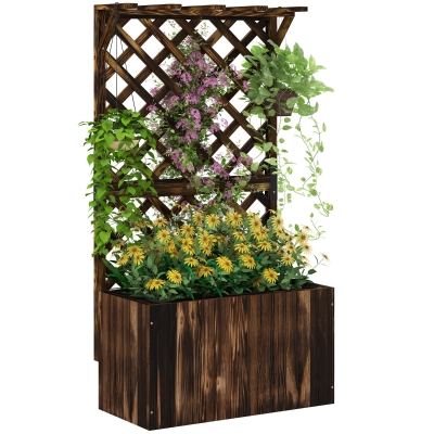 Outsunny Bac Surélevé en Bois avec Treillis 64x33x122cm Carbonisé
