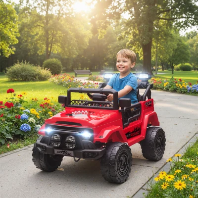 AIYAPLAY Tout-Terrain Enfants Rouge avec Télécommande et Phares