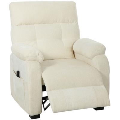 HOMCOM Relaxsessel 150° Samtoptik mit Fußteil, Fernbedienung und Seitentasche, 96x90x105 cm, Weiß