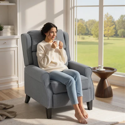 HOMCOM Relaxsessel bis 132° in Leinenoptikstoff mit Fußstütze, 74x84x102 cm, Grau