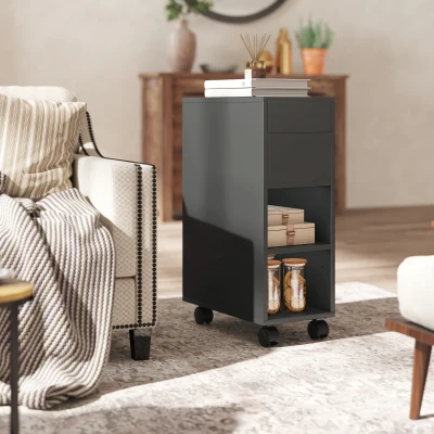 HOMCOM Table d'Appoint Noir avec Rangement et Roulettes