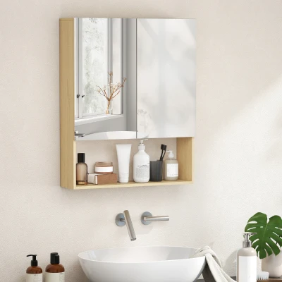 HOMCOM Armoire Murale Salle de Bains Chêne avec Miroir