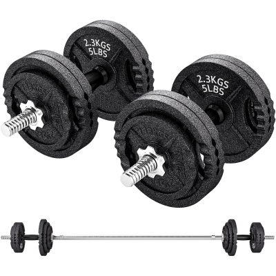 SPORTNOW Poids 2-en-1 42kg Barre & Haltères Acier Noir