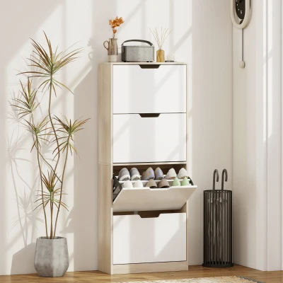 HOMCOM Meuble à Chaussures Slim 4 Tiroirs Bois et Blanc