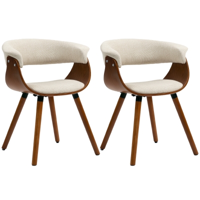 HOMCOM 2er-Set Esszimmerstühle, gepolsterte Küchenstühle mit geschwungener Rückenlehne und Massivholzbeinen, Beige