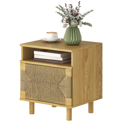 HOMCOM Table de Chevet Bohème Chêne 45x39x50 cm avec Porte