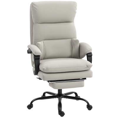 HOMCOM Chaise Bureau Similicuir Gris Clair Réglable avec Repose-pieds