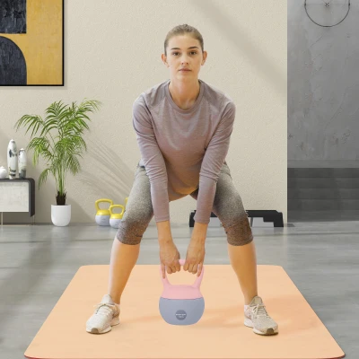 SPORTNOW Kettlebell 10kg Métal Sable Poignée Antidérapante Rose