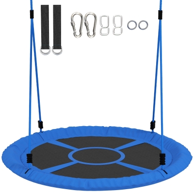 AIYAPLAY Nestschaukel, Schaukel für 2 Kinder mit höhenverstellbaren Seilen, runder Sitz Ø 80 cm, blau