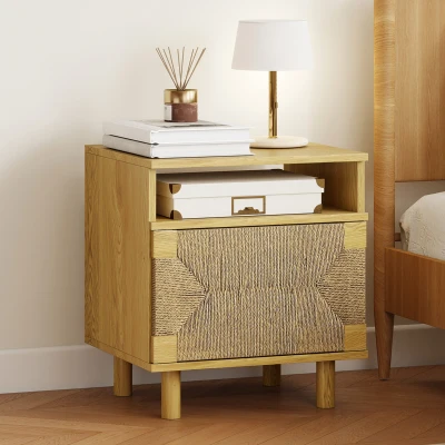 HOMCOM Table de Chevet Bohème Chêne 45x39x50 cm avec Porte