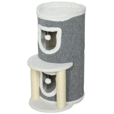 PawHut Arbre à Chats 76cm Gris avec Lit, Cavernes, Sisal