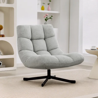 HOMCOM Fauteuil Pivotant Lounge Gris Clair Pieds Acier