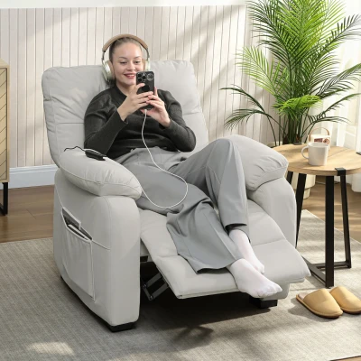 HOMCOM Elektrischer Relaxsessel verstellbar USB-Anschluss Fußstütze Seitentaschen Fernbedienung 96x90x103cm Creme