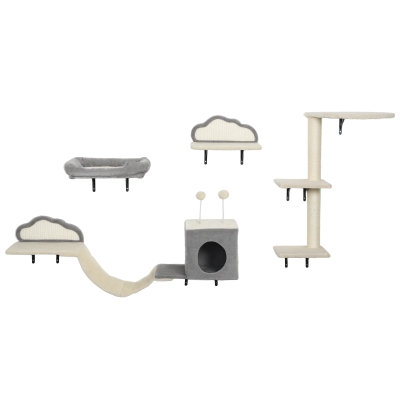 PawHut Arbre à Chat Mural 4 Pièces Sisal Beige