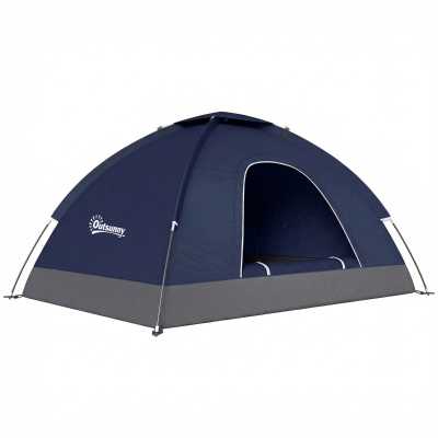 Outsunny 2 Person Camping Tent, Dome Tent with Zipped Doors, Storage Pocket, Portable Handy Bag, Navy Blue