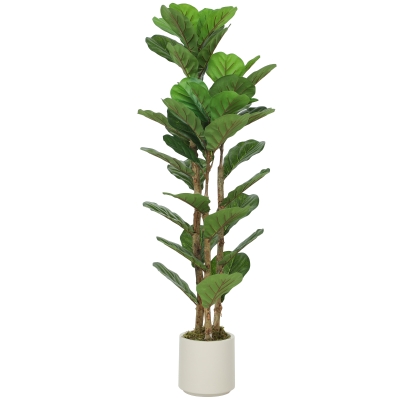 HOMCOM Plantă artificială de interior 120 cm Ficus lyrata arbore artificial cu ghiveci din plastic și trunchi din lemn masiv, verde