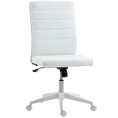 HOMCOM Ergonomischer, verstellbarer Bürostuhl mit geschwungener Rückenlehne, aus PU-Leder und Stahl, 58x53x97-107 cm, Weiß