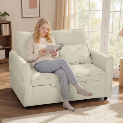 HOMCOM 2-Seater Convertible Sofa Bed Light Brown