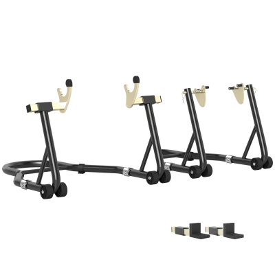 HOMCOM Caballete de Moto Carga 390 kg Soporte Delantero y Trasera Universal Elevador de Moto de Acero con Ruedas Negro