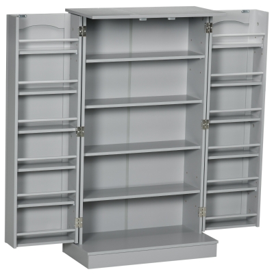 HOMCOM Armario Despensa Cocina con 2 Puertas y 16 Estantes Alacena Moderna con Estantes Ajustables 60x30x104cm Gris